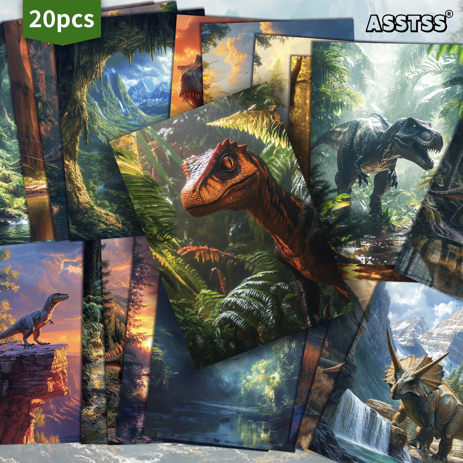 TEMU 20-pack Asstss Dinosaur Cards - Jurassic Period Gift Cards Suitable For Scrapbooking & Crafting, Retro Junk Journals, Collectible Pinup