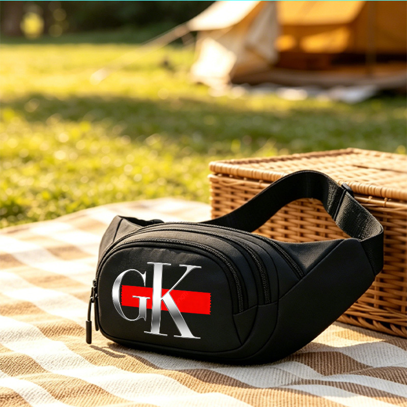 TEMU 1pc Silver Gk Letter Print Waist Bag Fashion Casual Adjustable Strap Zipper Chest Bag Unisex Pocket Lightweight For Outdoor Running Hiking Gift