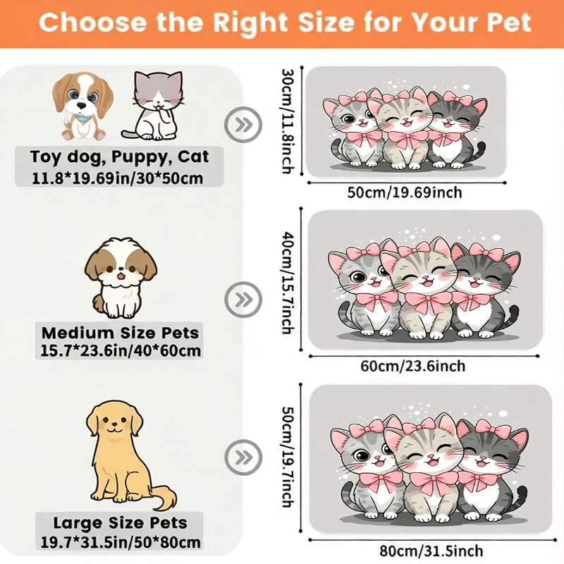 TEMU 1pc Non-slip (pink Bow Cute Cat) Pet Feeding Mat, Adorable Design, Leak-proof, Easy-to-, Prevents Floor Stains. Machine Washable And Durable,