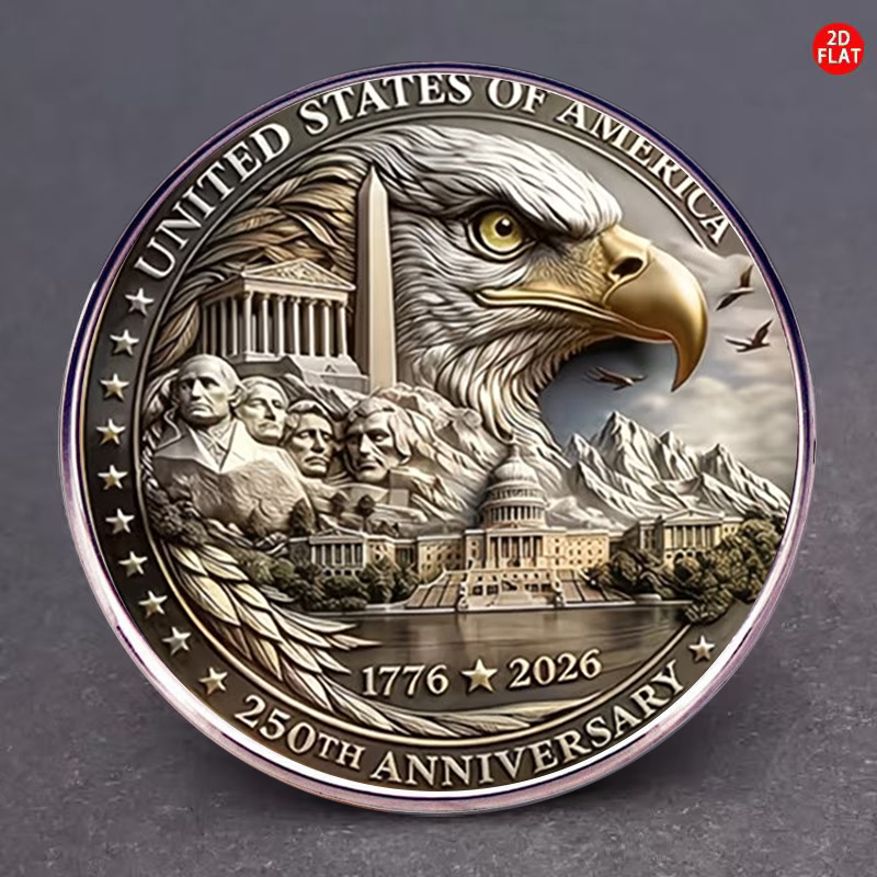 TEMU 1pc/3pcs, 2d Flat, 250th Anniversary American Memorial Brooch, Stainless Steel Embossing Craft, Eagle Hill Portrait Pattern, Men's And Women's