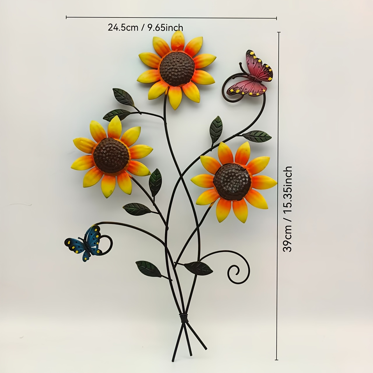 E-shop 1 Stück Metall-Sonnenblumen-Schmetterling Wanddekoration, Eisenmaterial Kunsthandwerk, Schmetterlings- und Sonnenblumendesign für Wohnzimmer &