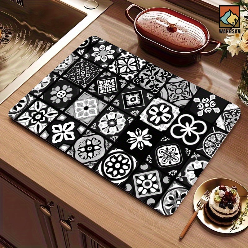 TEMU 1 Tapis de séchage de vaisselle de style bohème, tapis pour machine à café, tapis de table en polyester, très approprié pour les cuisines, les