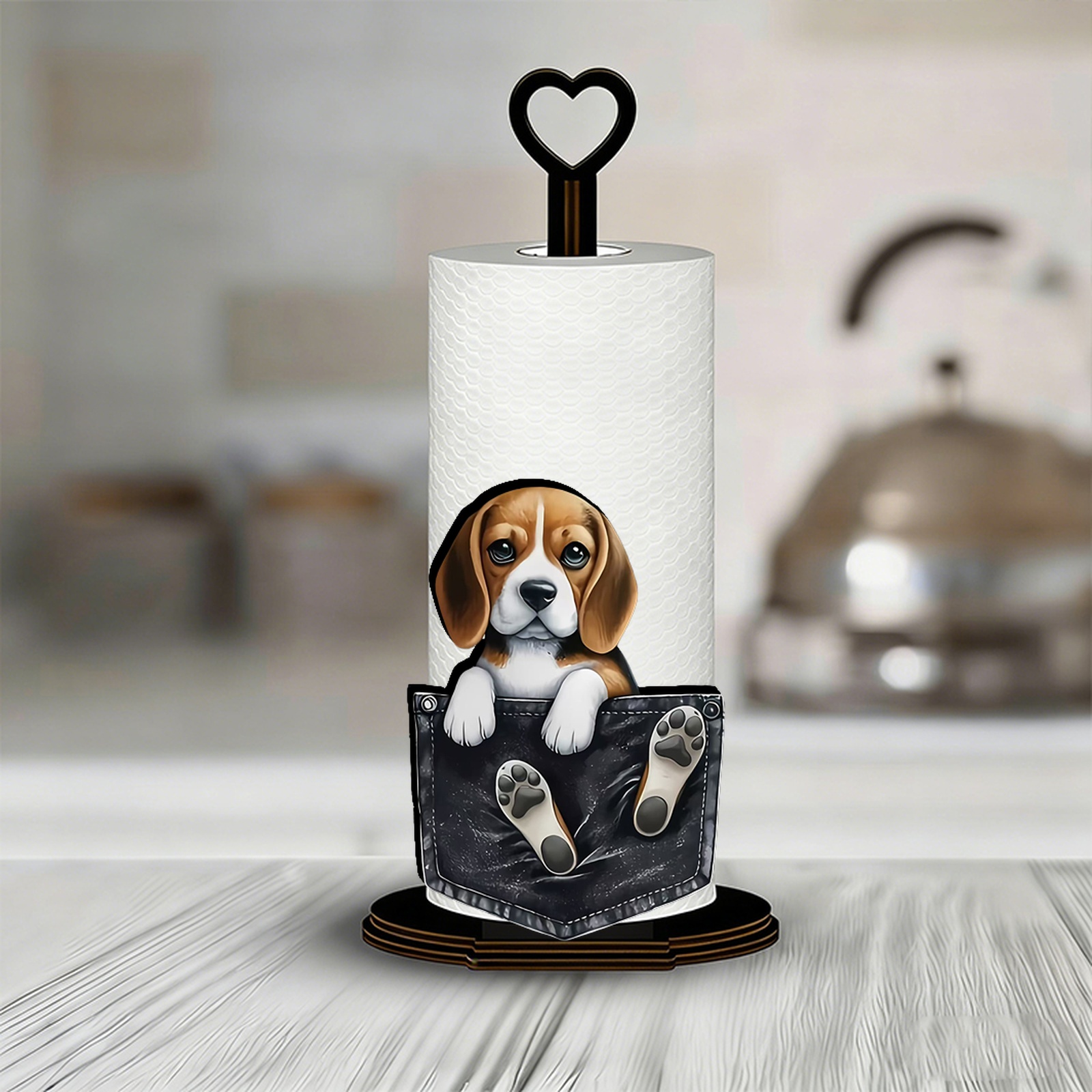 TEMU 1pc Rustic Beagle Dog Tissue Holder With Heart-shaped Top & Pocket Peeking Design - No-installation Tabletop Paper Roll Holder Suitable For