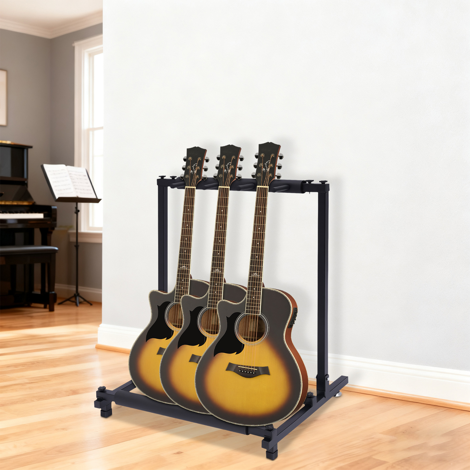 TEMU OUKANING Supporto per 3 Chitarre Multisupporto con Gambe Regolabili per Chitarra Classica, Acustica, Elettrica e