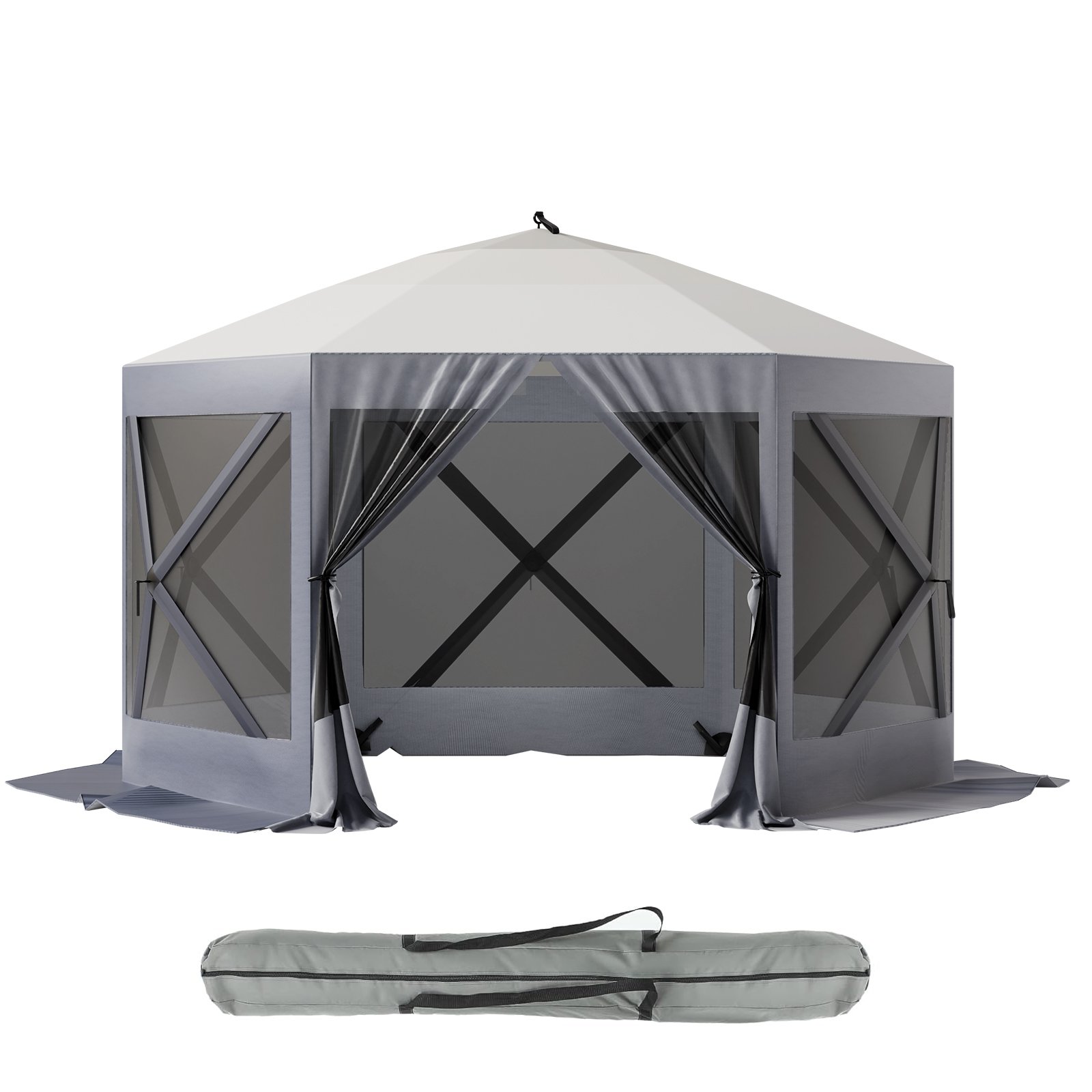 TEMU 12x12ft Pop-up Outdoor Screen Gazebo Canopy, 6 Mesh Sides 600d Oxford Fabric Tent With Fiberglass Poles, Guy Ropes And Ground Pegs For Patio Sun