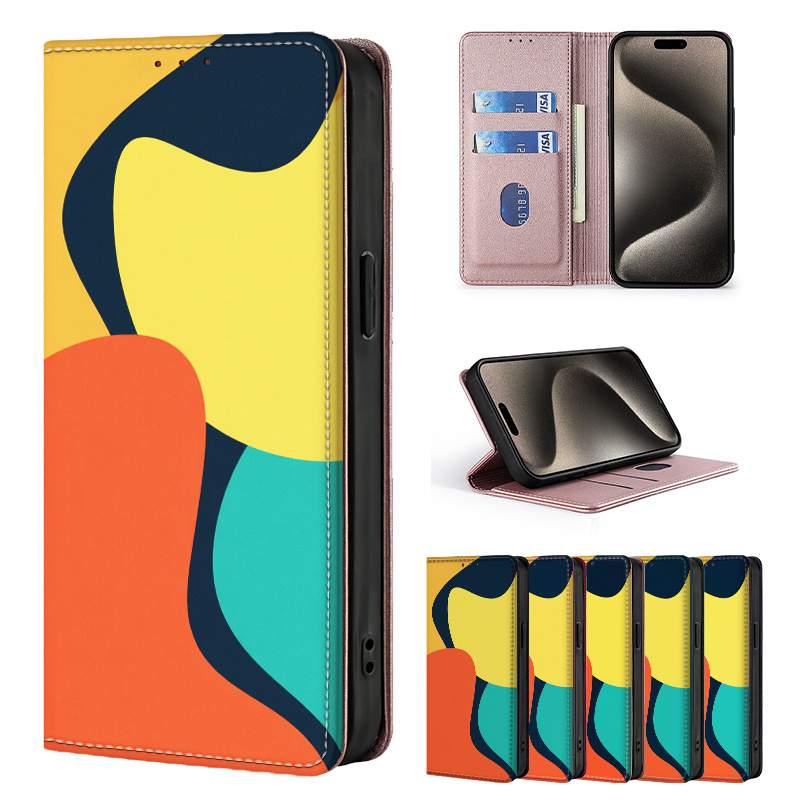 TEMU Phone Case: Fashion Colorful Painted Double-fold Edge, Synthetic Leather Flip Cover Creative Phone Case With Card Slot Anti-theft Stand