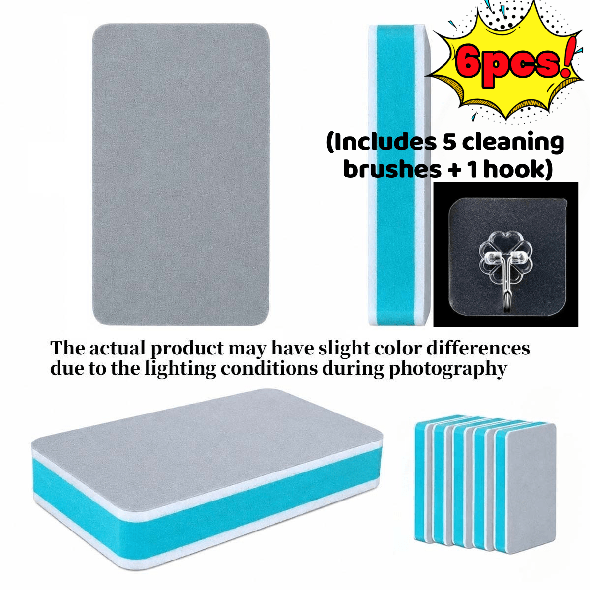 TEMU 6pcs Set Includes 5 Cleaning Brushes + 1 Hook. Glass Scale Cleaning Brush, Kitchen Cleaning Scrubber, Household Bathroom Mirror Shower Room Tile