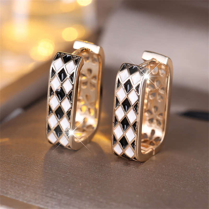 Women's Plated White & Black Enamel Earrings