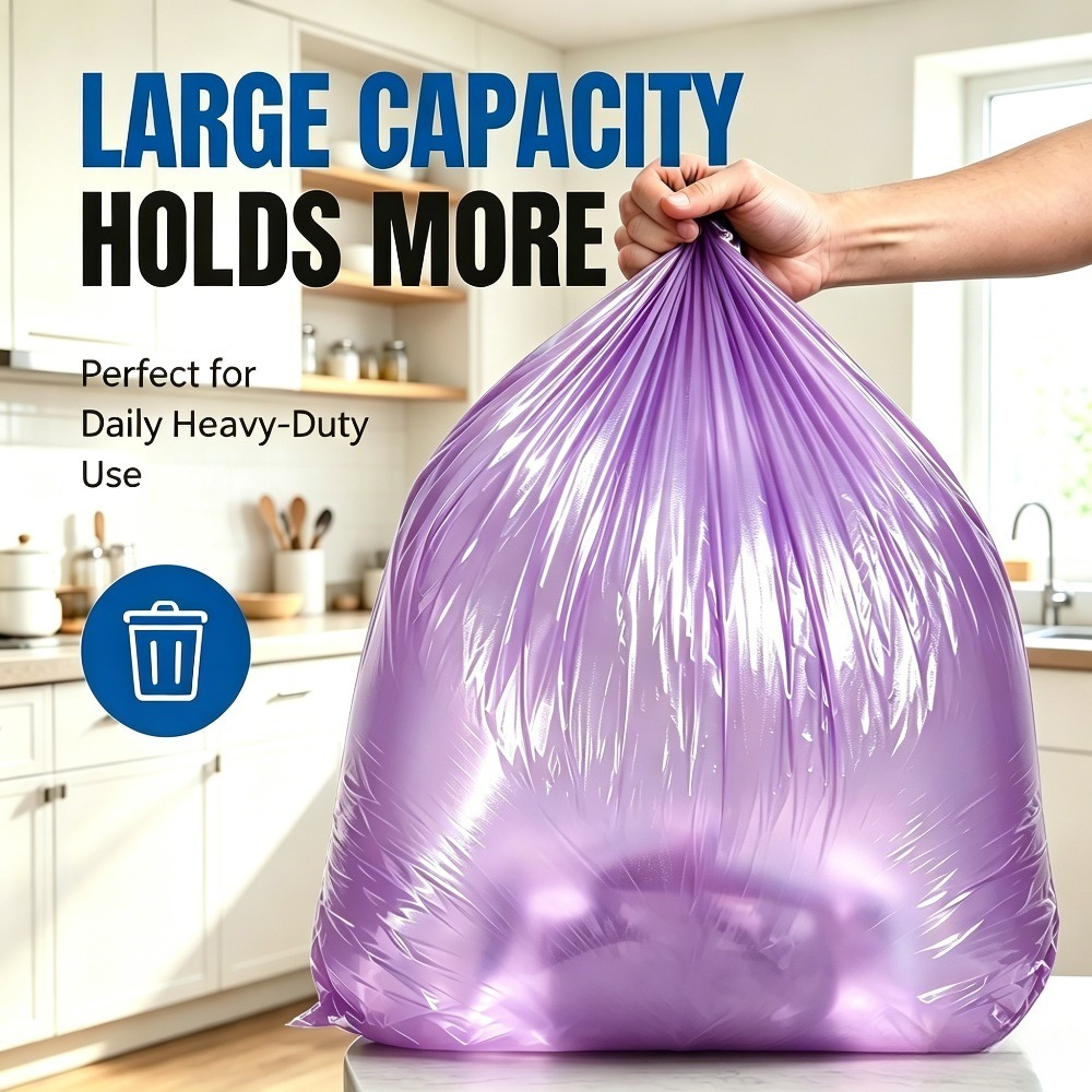 TEMU 5 Rolls 100pcs Large Purple Thickened Garbage Bags, Suitable For Home, Kitchen, Office And Outdoor Cleaning! Halloween Gift, Christmas Gift