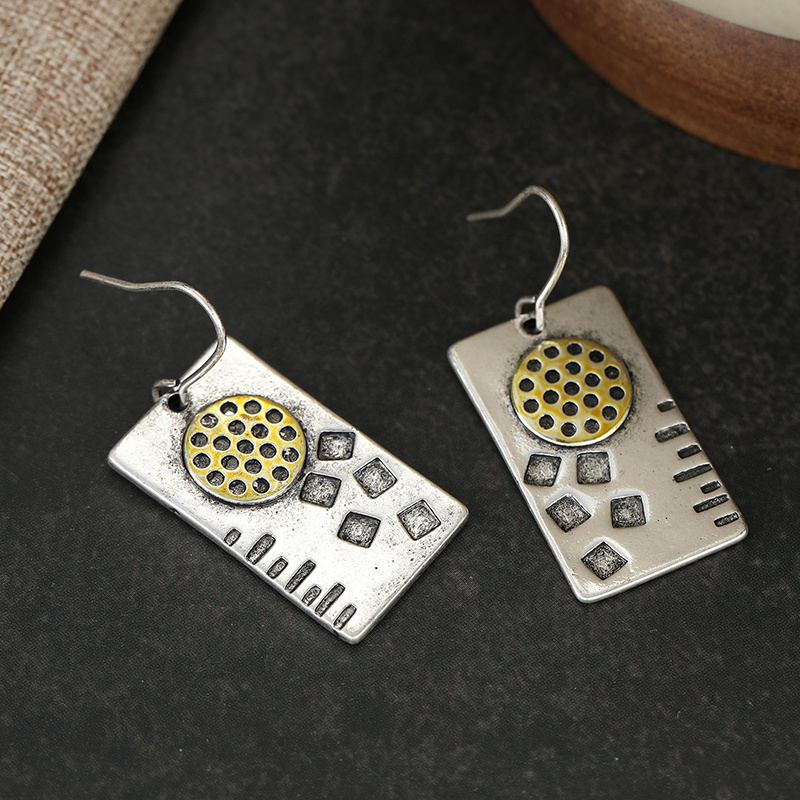 Vintage Two-Tone Rectangular Dangle Earrings