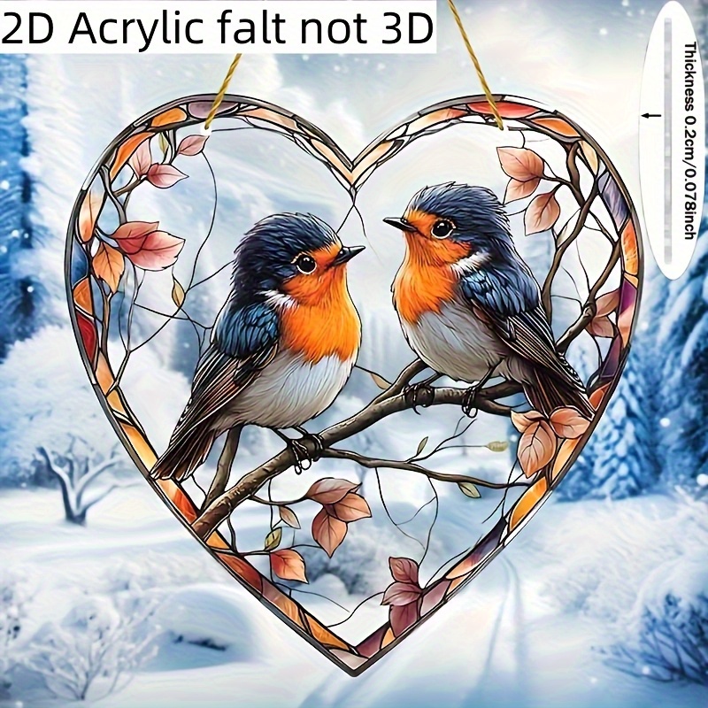 TEMU 2D Plat, 1 stuk, Boheemse Vogel Zonnevanger - 3-inch Acryl Gekleurd Raamhanger met Rijke Herfstbladeren, Ideaal voor Huis-, Kantoor-,