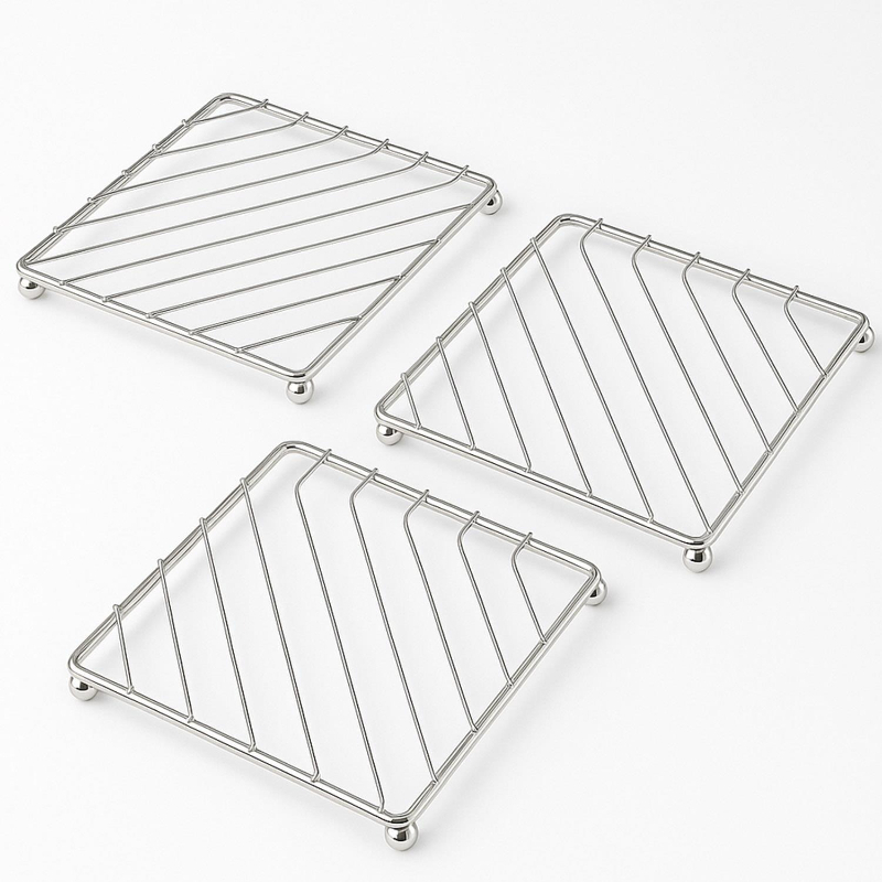 TEMU 3pcs Stainless Steel Trivets, Heat Resistant Metal, Rustproof Hot Pads For Kitchen Counter Dining Table Cookware Protection