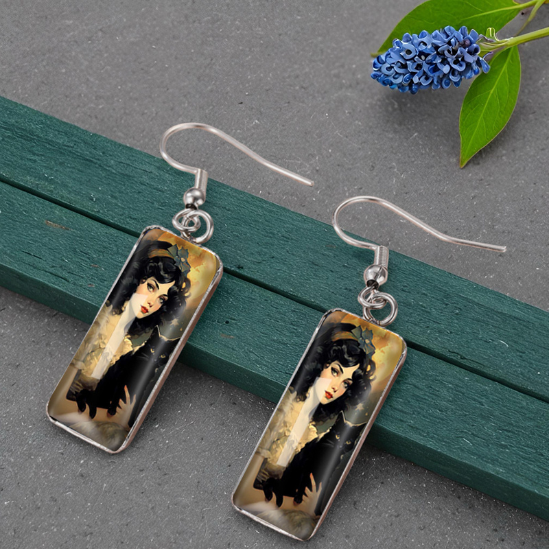 Women's Black Cat Rectangular Dangle Earrings