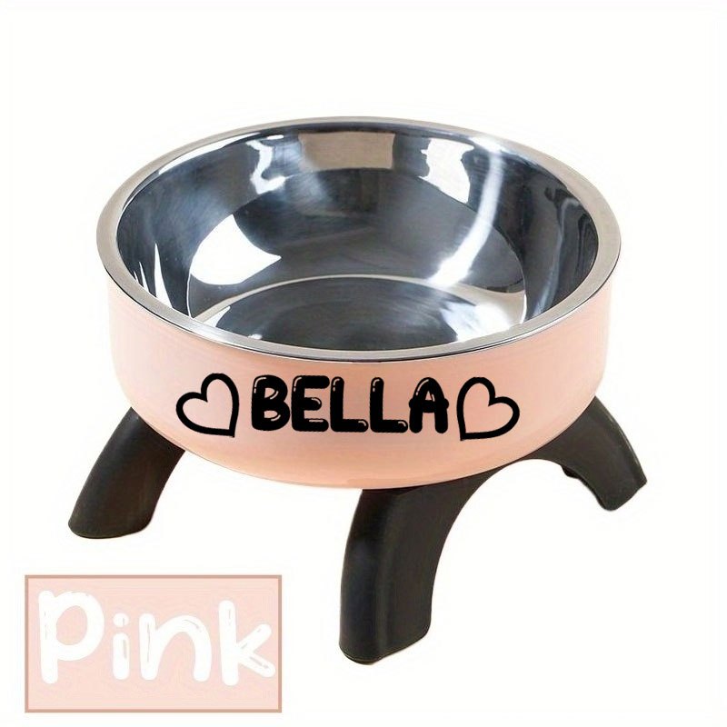 TEMU Personalized Customized Text Name Pet Bowl Anti-toppling Neck-protection Dog Bowl Cat Bowl Stainless Steel Feeding Basin