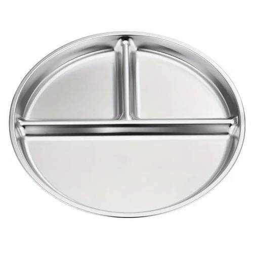 1pc stainless steel partitioned dinner plate three compartment round plate with fixed portion design its an adult plate for with compartments in a fixed for portion control