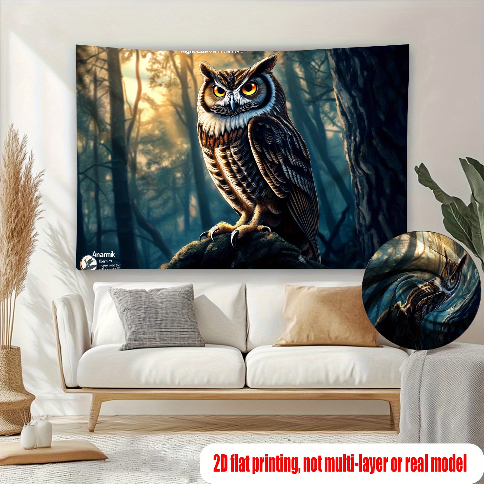 1pc owl wall decoration poster   owl on branch   backdrop no electricity needed   installation   in small medium large sizes 39x59 51 18x59 70 8x90 5in durable polyester fabric for home party wedding halloween christmas birthday decor indoor outdoor nature themed decorations owl decor     vibrant   home decoration   decorative backdrop holiday   2d flat
