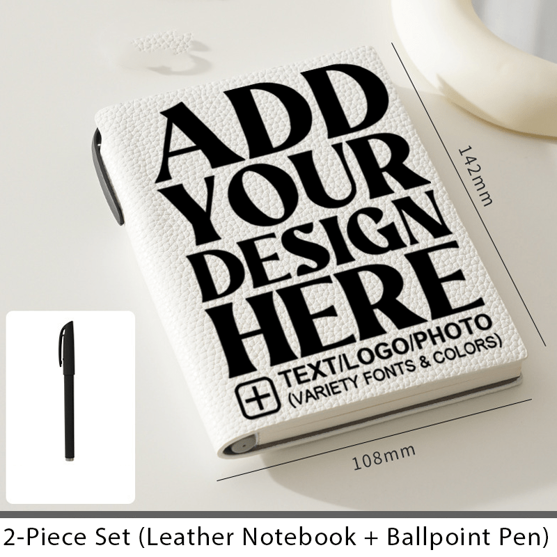 TEMU Bulk Custom Pu Leather Notebook With Pen, Personalized Printed Logo Text Hardcover Lychee Grain Journal, Customizable Diary Planner, Corporate