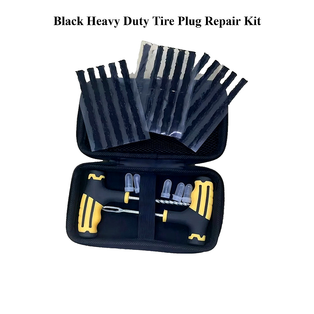 Image of Black Portable Tire Puncture Repair Tool Set, Durable T-handle Tire Plug Kit, To Remove Tire, Emergency Flat For Car Motorcycle Atv Scooter E-bike