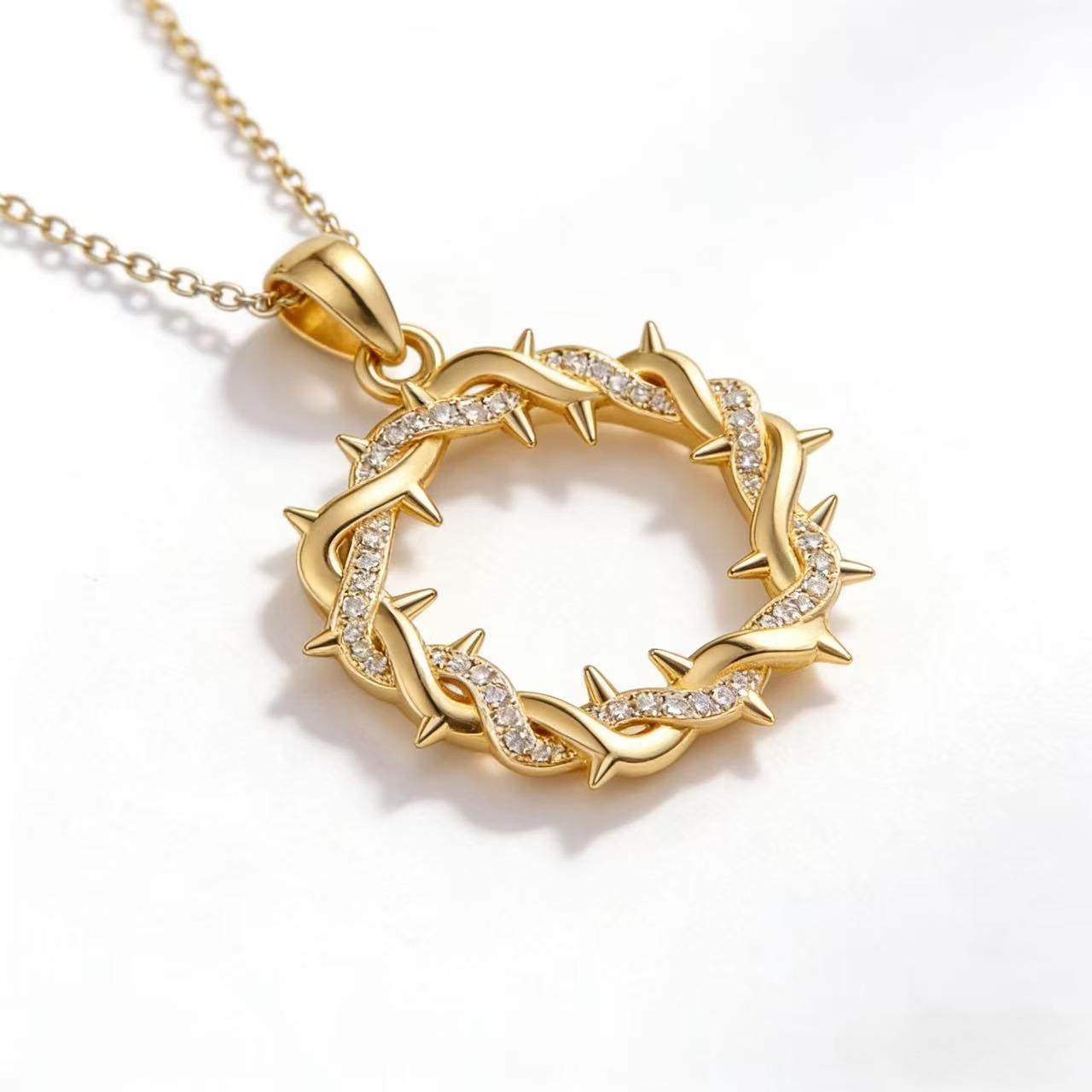 TEMU 1pc New Arrival Inlaid Thorns Circle Pendant Necklace Minimalist Hollow Out Men's Necklace