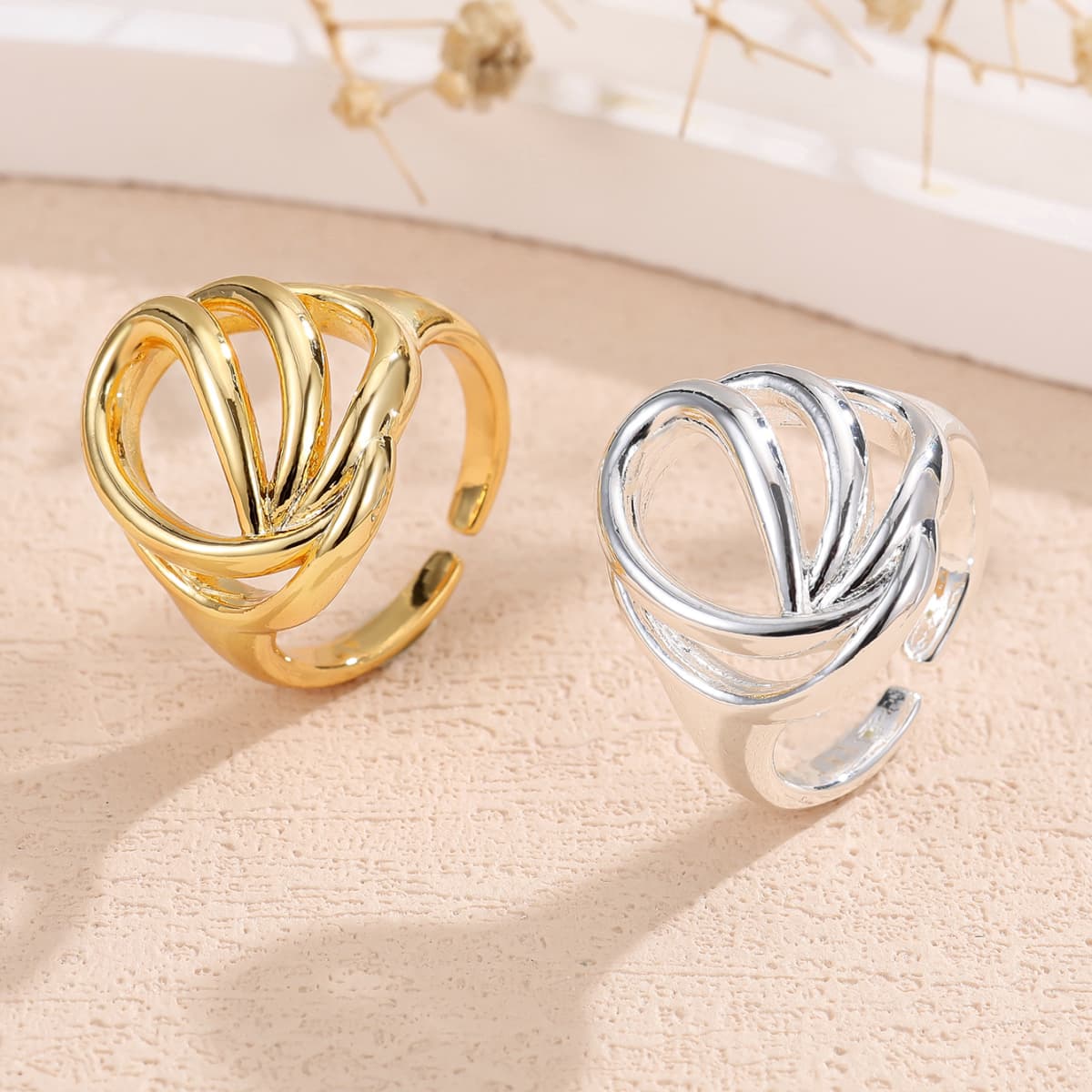 Unisex Copper Exquisitely Intertwined Adjustable Open Ring