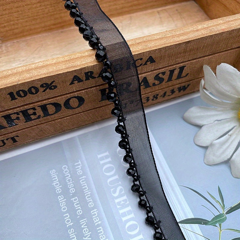 E-shop 1 YARD Handgefertigtes Kristallperlenband mit Blumen-Spitzenbesatz – Mehrfarbiges Glitzer-Band für DIY-Kleidung, , Hüte & Accessoires,