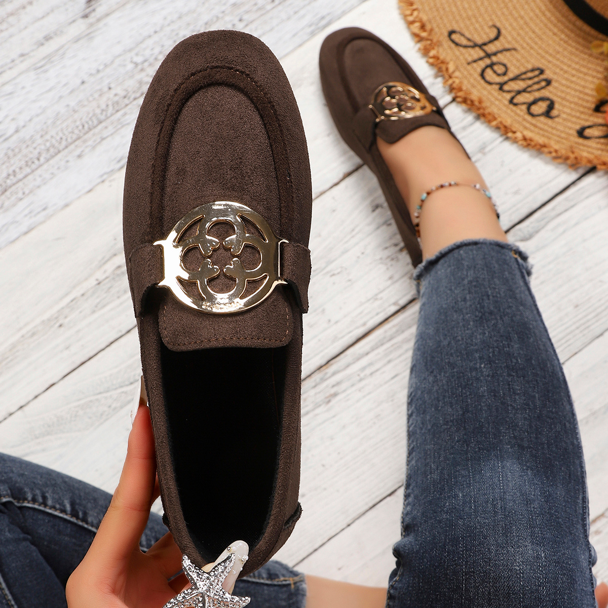 TEMU Metallic Loafers Women's Soft Sole Comfortable Casual Shoes Leisure Daily Versatile Shallow Mouth Single Shoes, Women Shoes