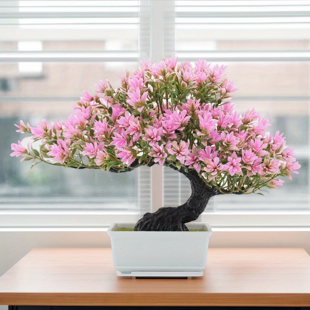 1 Pink Pine Bonsai Decorative Potted Plant | Artificial Greenery for Home, Office Desk, Hallway, Cabinet, Shelf | Perfect for Christmas, Halloween, Easter, Valentine's, St. Patrick's, Mother'S Day | Traditional Bonsai Style | No Maintenance Required