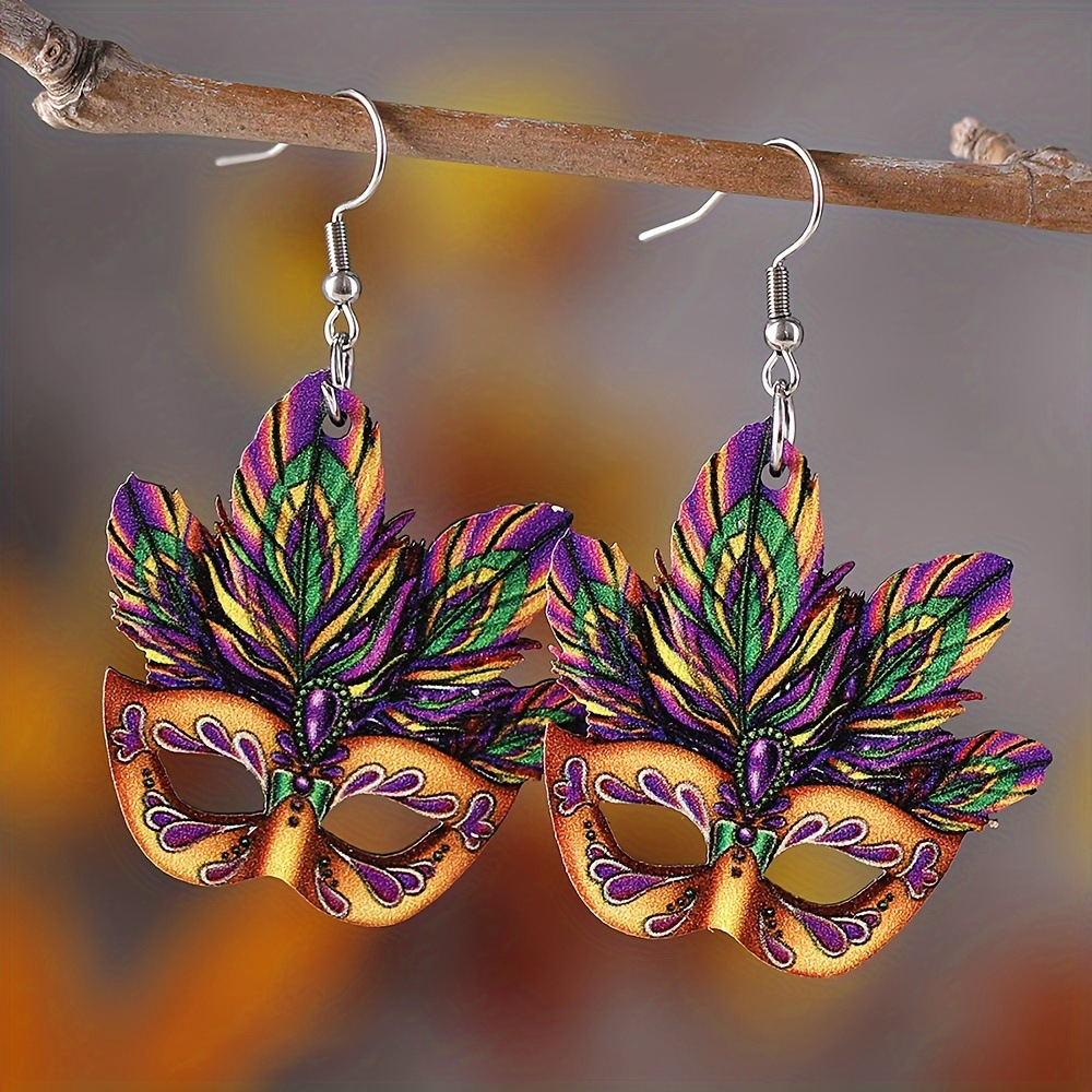 

Women' Drop Earrings With Feather Mask Dangle, Wooden Carnival Party Accessories, Stainless Steel Posts, Elegant For Holidays And , Exaggerated Hollow Color, Party Gift For Girlfriend