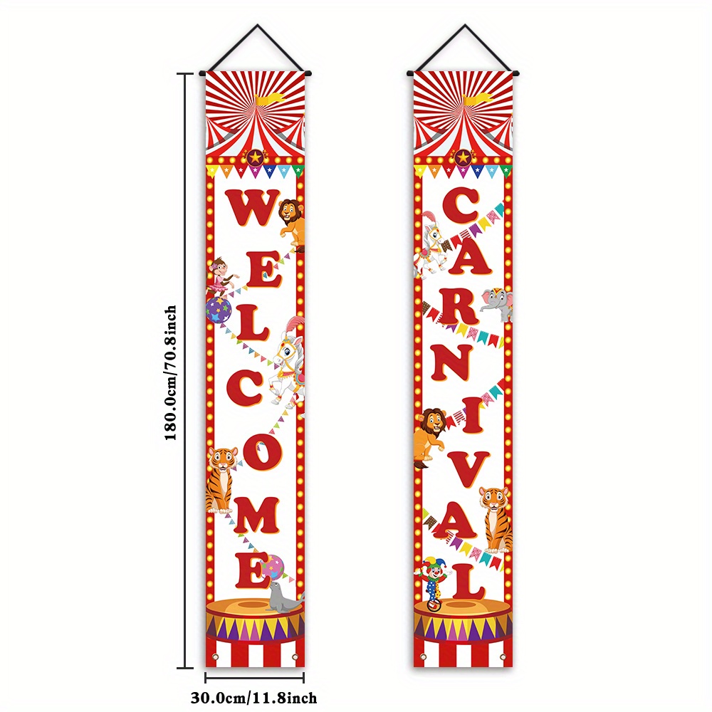 TEMU 1 Pair, Welcomes Porch , Polyester, Colorful Circus Design Carnival Decoration Suitable For Indoor And Outdoor Courtyard Door Hanging Party