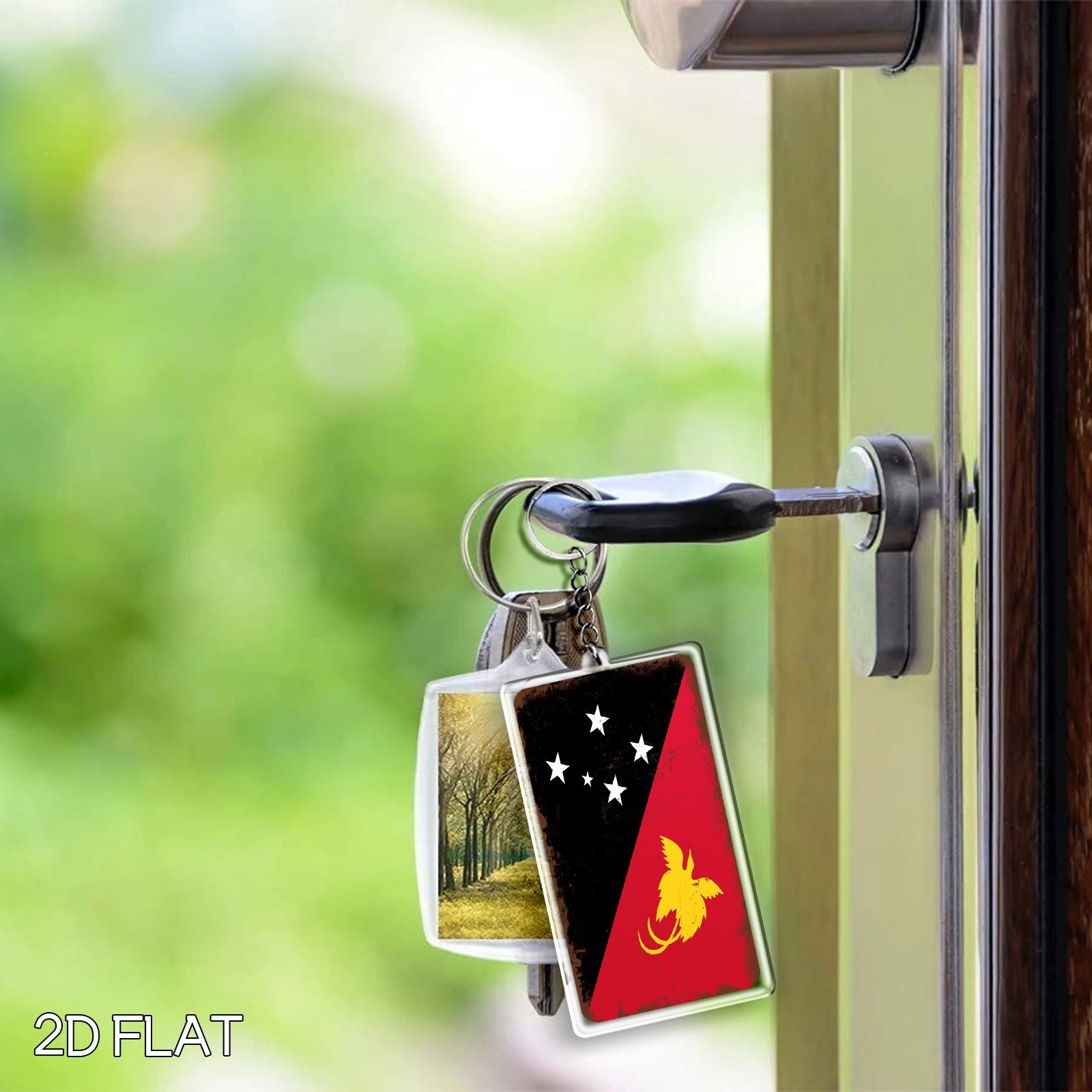 TEMU 2d Flat, 1pc 2d Printing New Guinea Flag Style Acrylic Keychain Pendant, Retro Decorative Keychain With A Chain Backpack Accessory, Acrylic Key