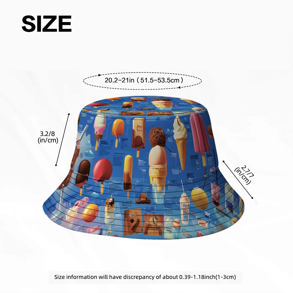 TEMU 1pc Ice Cream Collection Design Fisherman Cap, Trendy Summer Sun Hat For Men, Foldable Lightweight Bucket Hat Ideal For Fishing, Beach Vacation,
