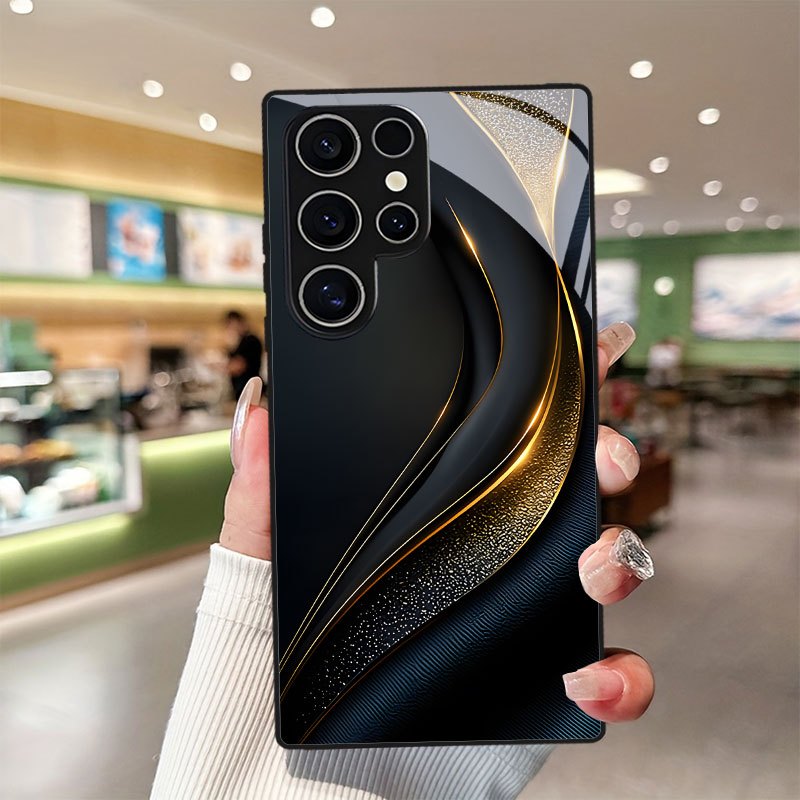 TEMU Phone Case - Black Phone Case With Golden Wave Pattern, Compatible With Galaxy S9+/s10/s20+/s20 Ultra/s21 5g/s21+/s22/s23 Plus/s24 Plus/s25/s25