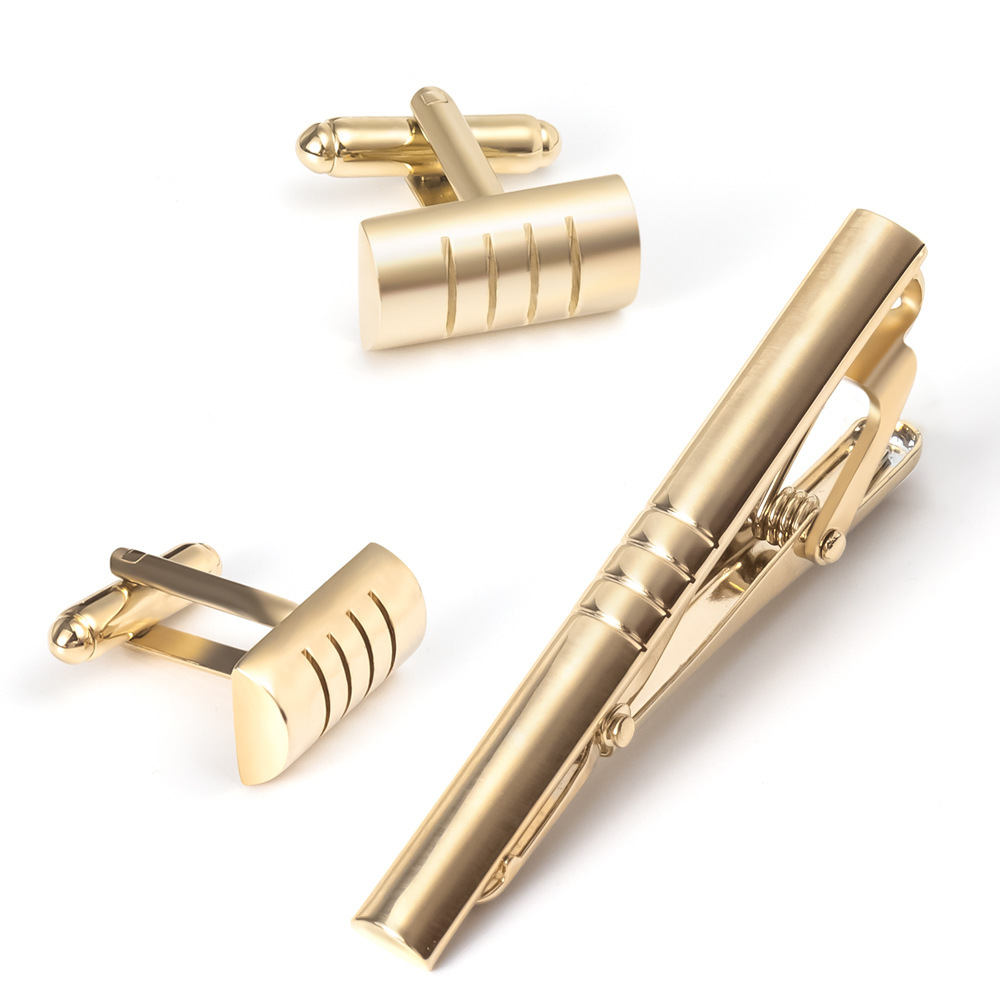 TEMU Father's Day Gift Fashion Metal Cufflinks Tie Clips Set Boyfriend's Gift Men's Cufflinks Set