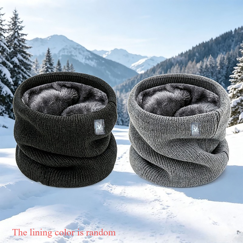 TEMU 2pcs Set Of Winter Thick Scarves - With Velvet Lining - Warmers - , Suitable For Outdoor
