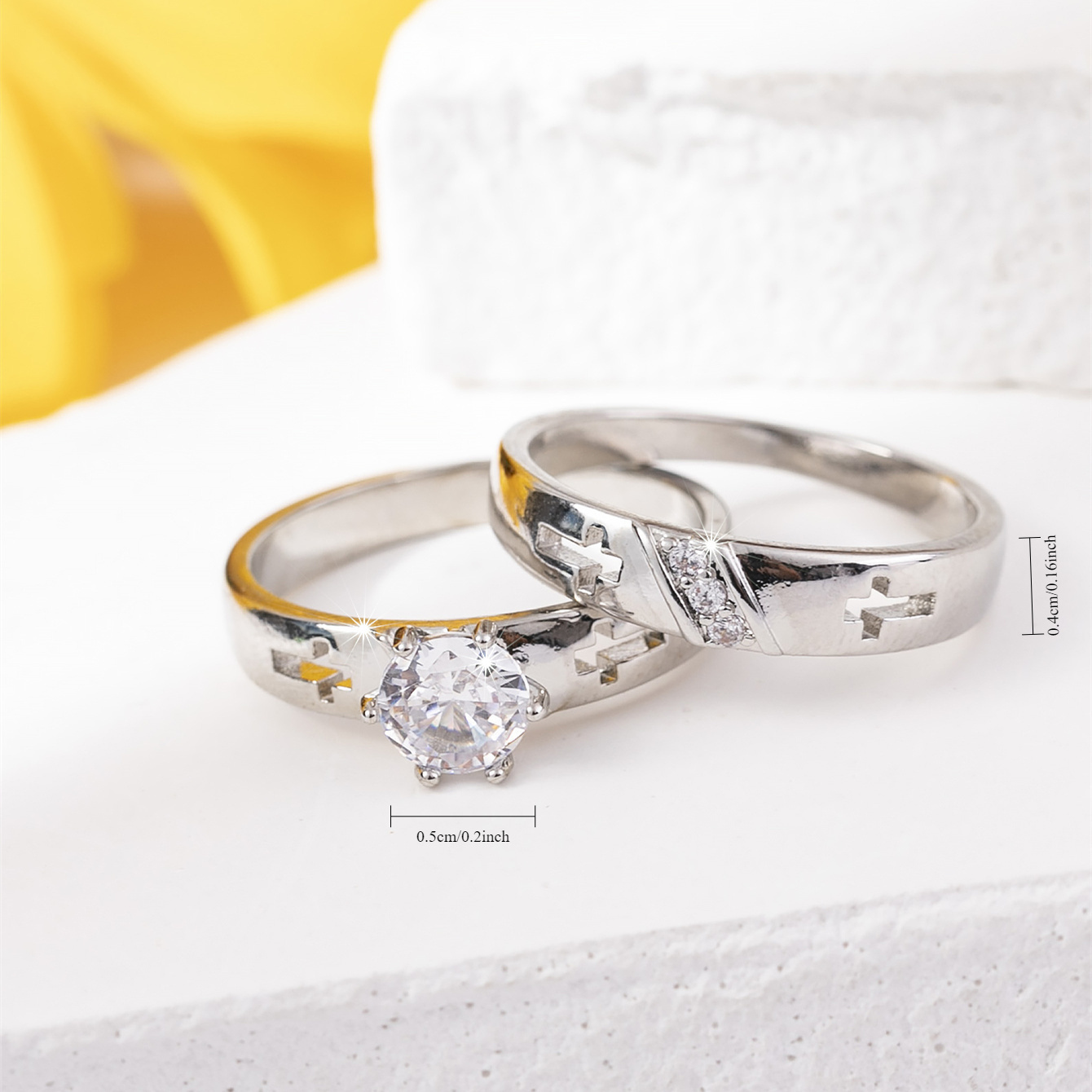 Geometric Cross Couples Ring Wedding Engagement Party Jewelry