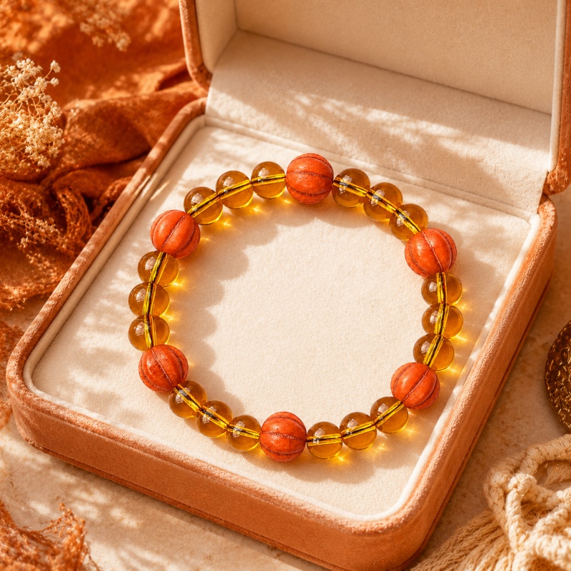 Unisex Orange Transparent Glass Elastic Bracelet
