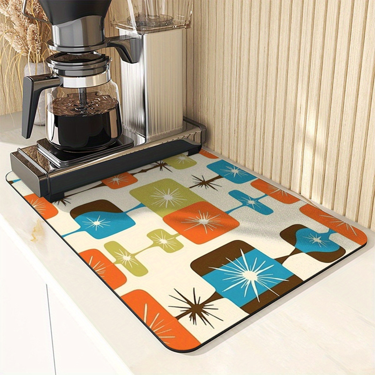 TEMU 1pc Midcentury Modern Starburst Print Fabric Antiskid Kitchen Absorbent Draining Mat Super Absorbent Draining Coffee Dish Drying Mat Quick
