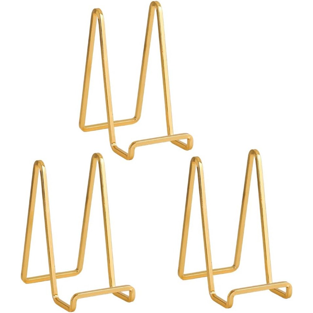 TEMU [3pcs Golden] Classy Metal Display Stand & Elegant Plate Holder & Picture Frame Stand | 6inch/15.2cm Tall & Thick & Sturdy Contemporary Home
