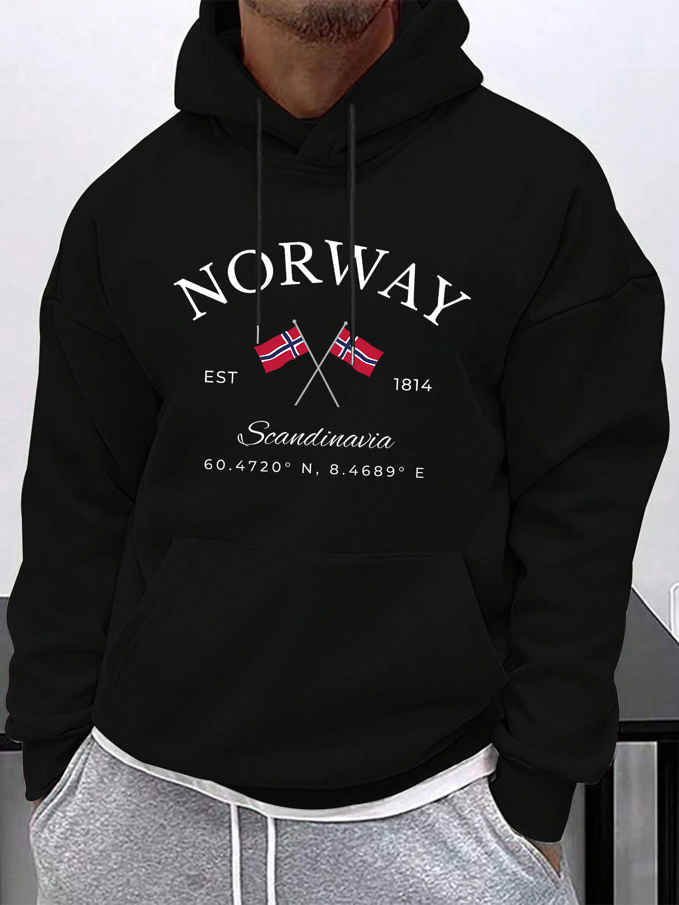Heren Scandinavisch Schiereiland Noorwegen Hoodie - Casual & Comfortabele Pullover met Trekkoord, Kangaroo Zak en Rekbaar Materiaal, Casual Kleding, Comfortabele Hooded Sweatshirt met Trekkoordsluiting