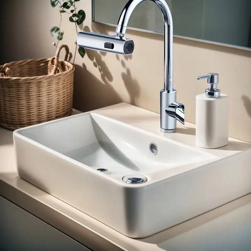 [Splash-Proof Faucet Aerator] Rotatable Splash-Proof Faucet Aerator | 3 Spray Modes & Pressure Boost - 1pc 201 Stainless Steel Kitchen/Bathroom/RV Faucet Adapter, Adjustable Spray Head for Water Efficiency & Convenience