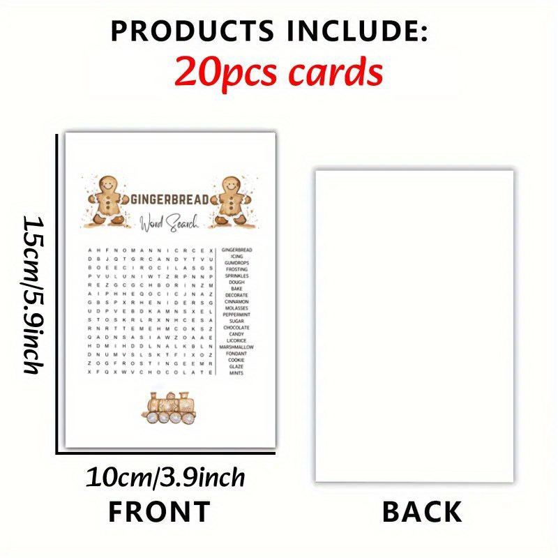 20pcs Party Cards - Gingerbread Games For Parties, Reunion Activity, Perfect For Decorations & Favors