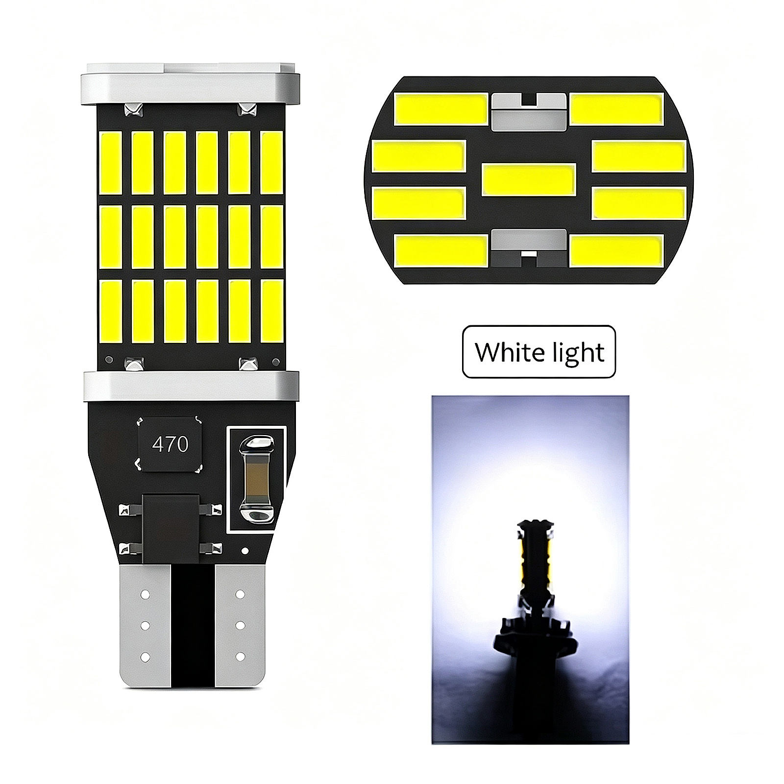 TEMU 2pcs T15 912 W16w Car Led Bulbs 12v 4014 45smd 6w 6000k Canbus White Automotive Light For Car Taillight Reverse Parking Lights