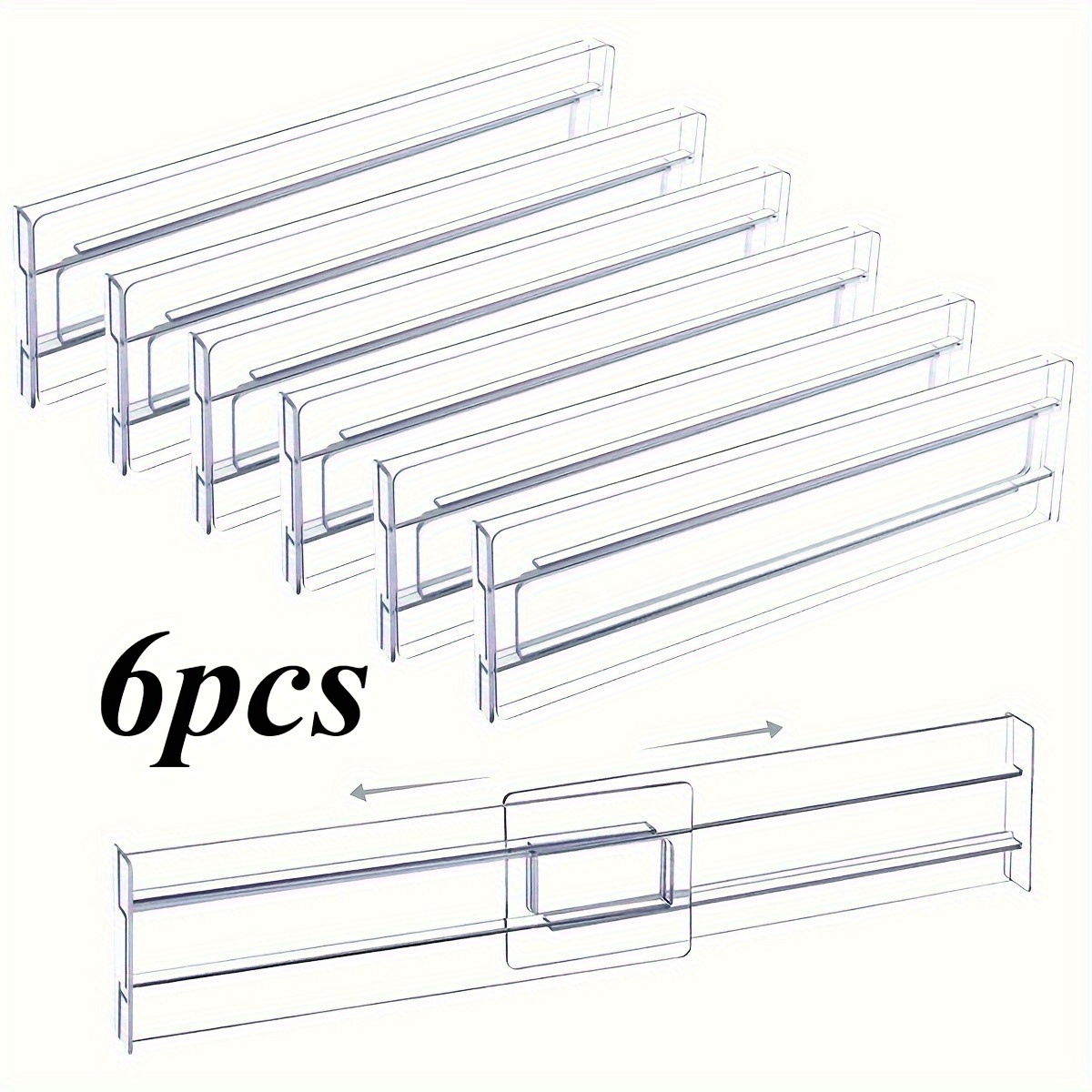 6pcs Adjustable Drawer Dividers, Clear Expandable Drawer Dividers For Clothes Utensils Cosmetic Organizer, Home And Office Drawer Storage And Organization Tool, Home And Office Supplies