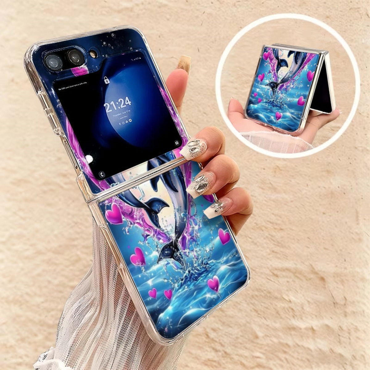 TEMU Phone Case: 1pc Series Transparent Foldable Phone Case, ' : Ocean 'suitable For , Z Flip4, , , Z , Zflip, Motorola Fod7, Z Fold3, Z Fold4, , And