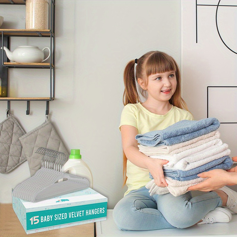 Kids Plastic Velvet Hangers for Closet, Pack of 15