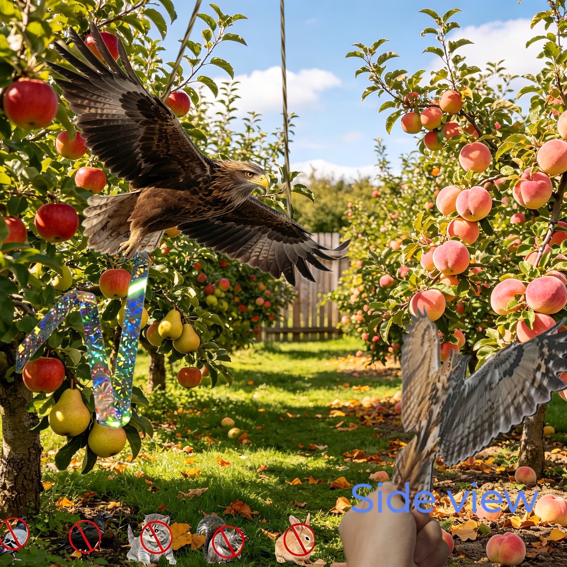 TEMU 2d Flat, Realistic Eagle Bird Repellent Suitable For Fruit Trees & Gardens, / Hanging Laser-themed Deterrent, Rainproof & Plastic Eagle