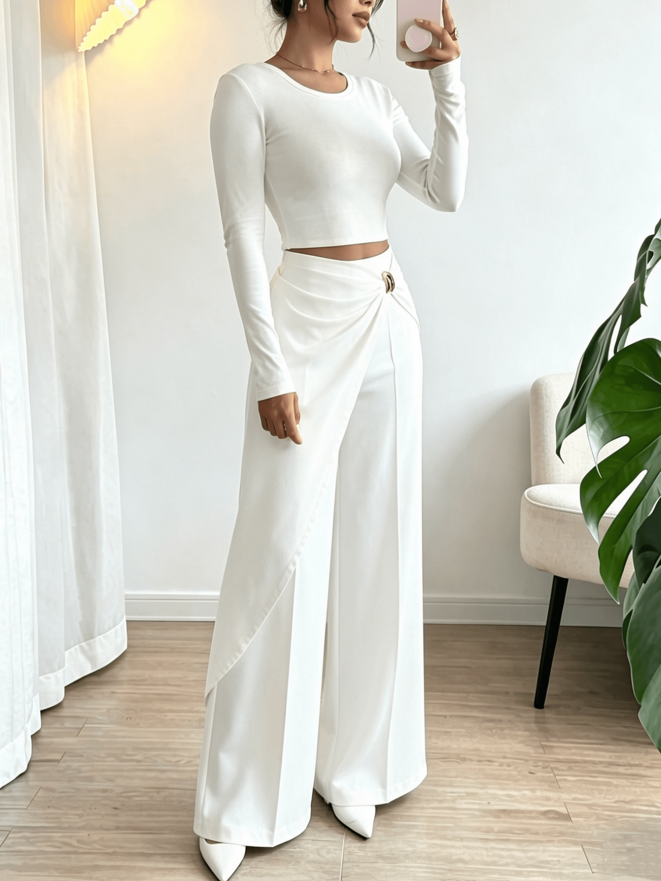 white high waisted wrap wide leg pants a metal   elegant office casual  