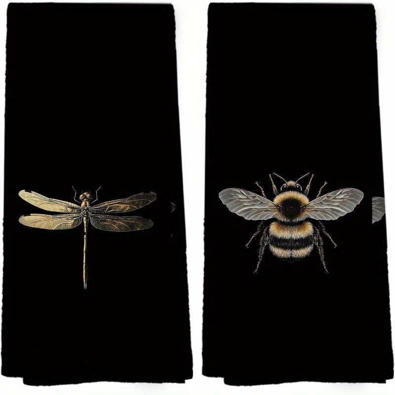 TEMU Chiffon de nettoyage 2pcs Serviette de cuisine, 2pcs Serviettes de cuisine Abeille Dark Academia Serviette pour pour salle de bain, Chiffons à