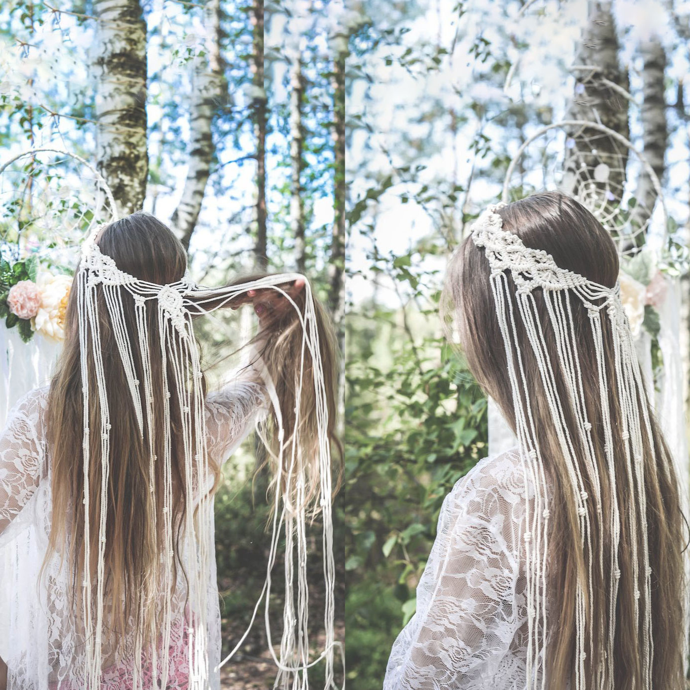 elegant handmade bohemian wedding headband chic macrame veil  display picture 1