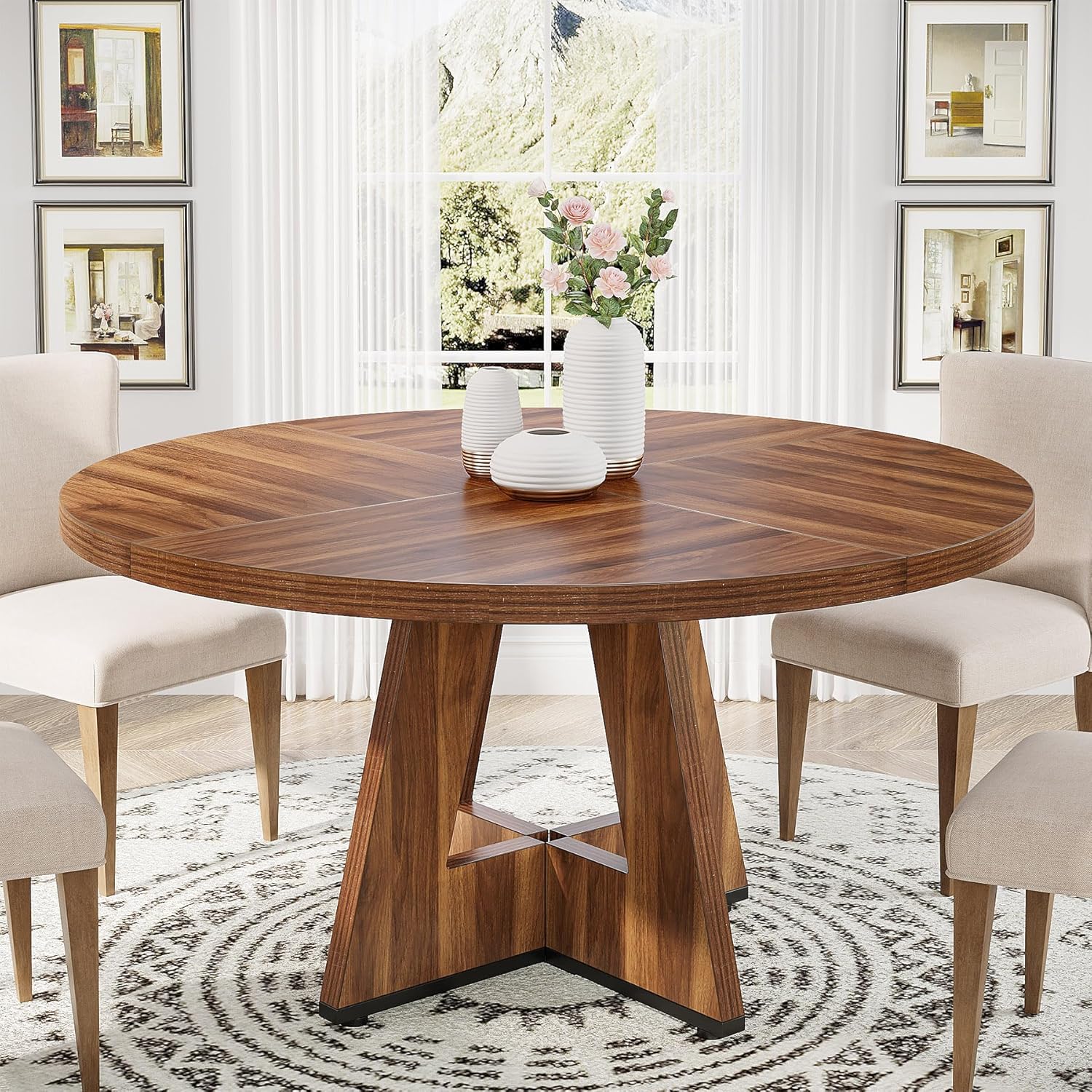 TEMU Round Dining Table, Kitchen Table For Dining Room, Living Room, 120cm Dining Room Tables For 4 People, Farmhouse Dining Table With Wooden